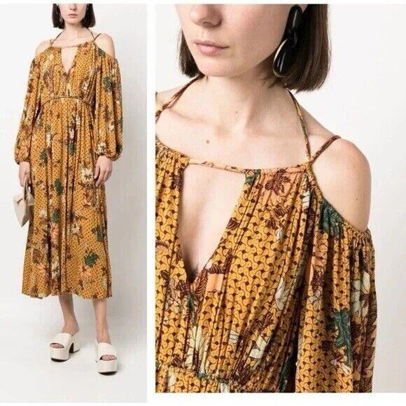 NWOT Ulla Johnson Noemi Cold Shoulder Long Sleeve Maxi Dress Size L B177 - Picture 2 of 7